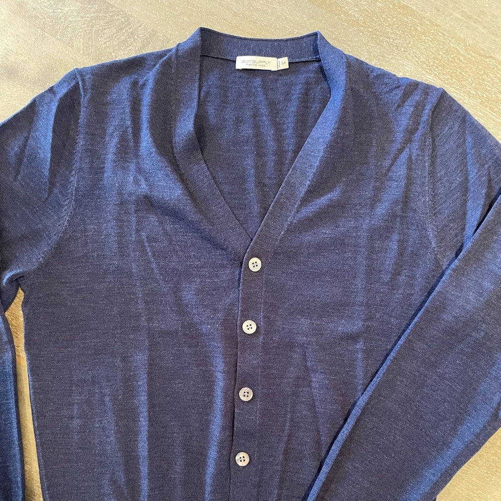 Suitsupply Blue Cardigan Pure Merino Wool